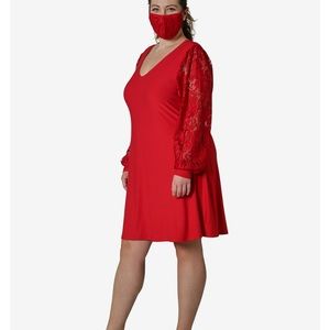 Lace-Sleeve Bodycon Dress With Face Mask